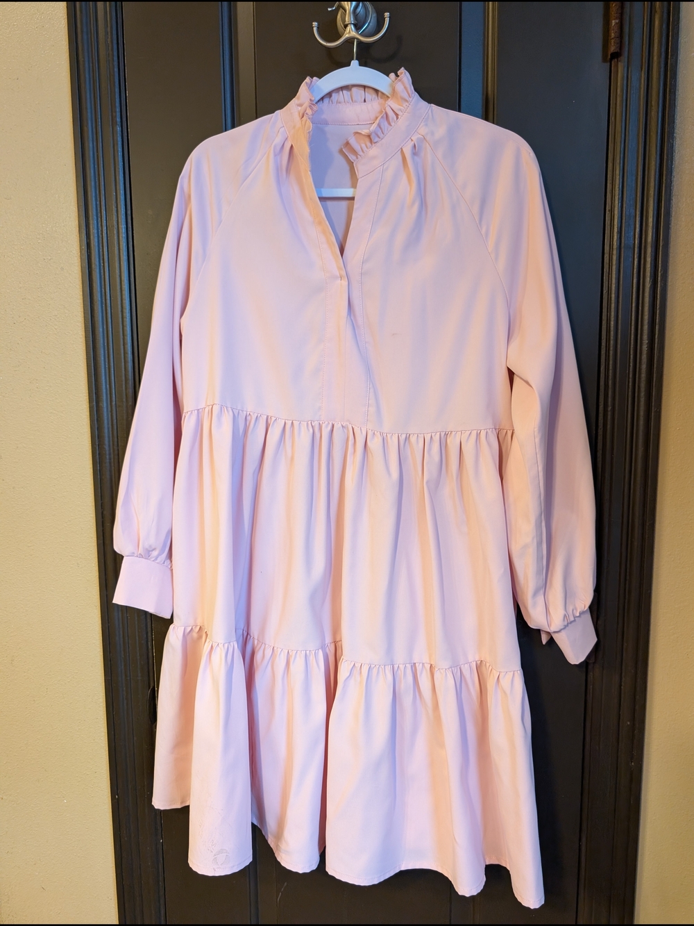 Light Pink Ruffle Collar Tiered Dress
